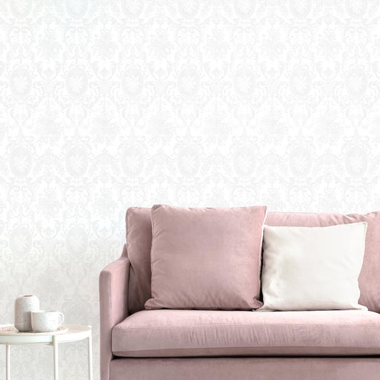 はがせる壁紙 のりなしタイプ Mon Sucrier Sucrier ダマスク・レース クイーンマリー (49cm×2.5mサイズ) NMS-CM07 オパール