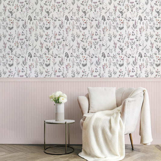 はがせる壁紙 のりなしタイプ パネリングカントリー (49cm×2.5mサイズ) NMS-CTP03 ブランチ×花冠