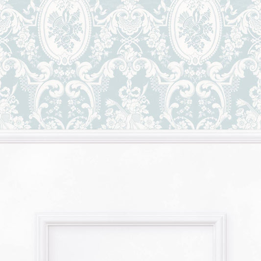 【サンプル】はがせる壁紙 のりなしタイプ パネリングゴージャス NMS-GGP02 アクアマリン×ホワイトスクエア