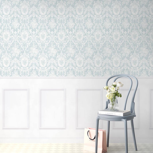 はがせる壁紙 のりなしタイプ パネリングゴージャス (49cm×2.5mサイズ) NMS-GGP02 アクアマリン×ホワイトスクエア