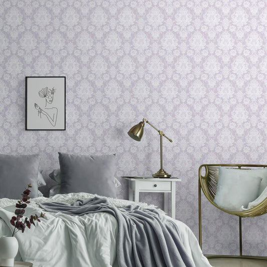 はがせる壁紙 のりなしタイプ Mon Sucrier ダマスク・レース マダムポンパドール (49cm×3mサイズ) NMS-MP03 アメジスト