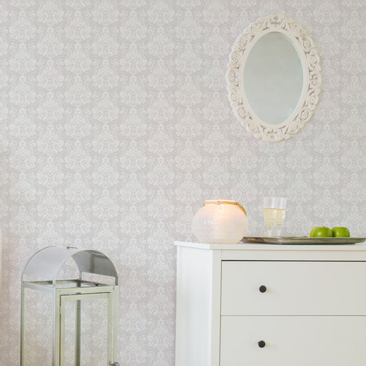 はがせる壁紙 のりなしタイプ Mon Sucrier ダマスク・レース プティマリア (49cm×3mサイズ) NMS-PM02 ネージュ