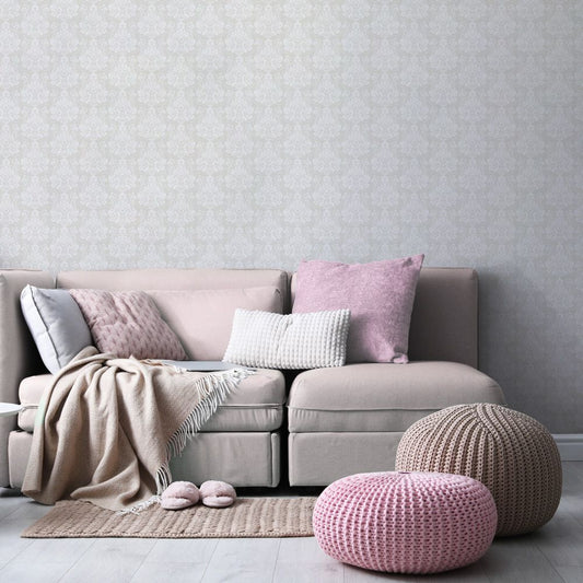 はがせる壁紙 のりなしタイプ Mon Sucrier ダマスク・レース プティマリア (49cm×3mサイズ) NMS-PM03 シエル