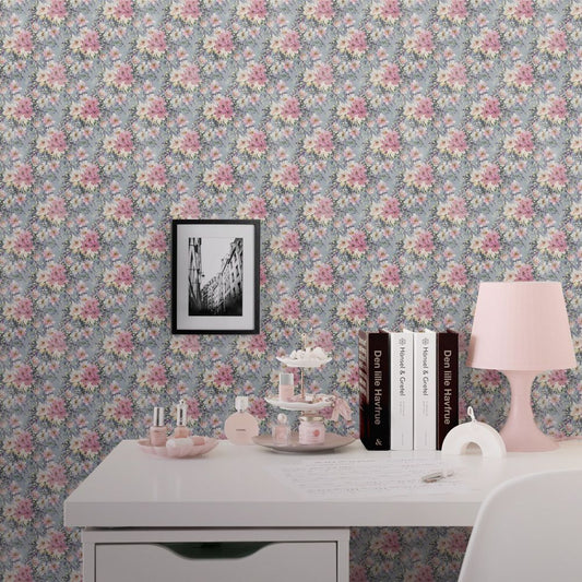 はがせる壁紙 のりなしタイプ Mon Sucrier 花柄 リボンブーケ (49cm×2.5mサイズ) NMS-RB01 サマーフラワー