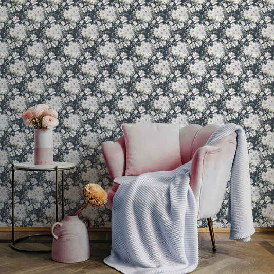 はがせる壁紙 のりなしタイプ Mon Sucrier 花柄 リボンブーケ (49cm×3mサイズ) NMS-RB02 ウィンターフラワー