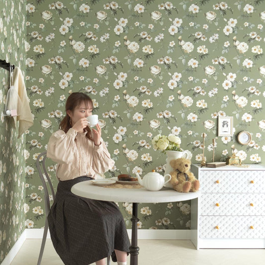 はがせる壁紙 のりなしタイプ Mon Sucrier 花柄 シークレットガーデン (49cm×2.5mサイズ) NMS-SG04 アールグレイ