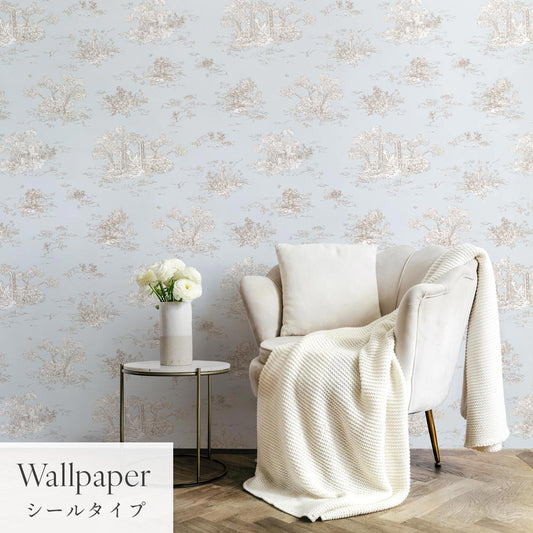 はがせる壁紙 シールタイプ Mon Sucrier トワル柄 トワル・ガーデン (49cm×2.5mサイズ) TMS-TG04 クラウド