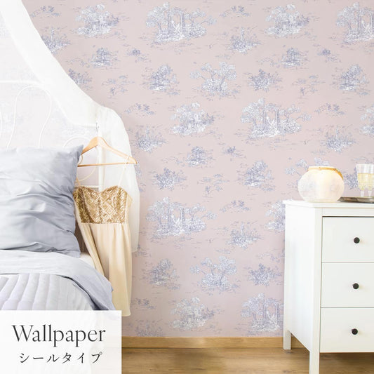 はがせる壁紙 シールタイプ Mon Sucrier トワル柄 トワル・ガーデン (49cm×3mサイズ) TMS-TG05 ペタル