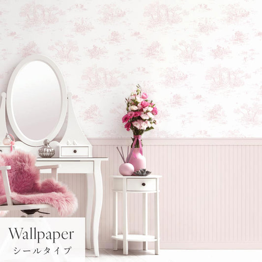 はがせる壁紙 シールタイプ パネリングトワル (49cm×3mサイズ) TMS-TGP02 ロゼ×花冠