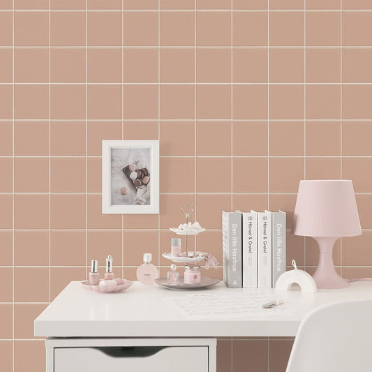 はがせる壁紙 のりなしタイプ Mon Sucrier マテリアルパターン スクエアタイル (49cm×2.5mサイズ) NMS-ST01 ピンクベージュ