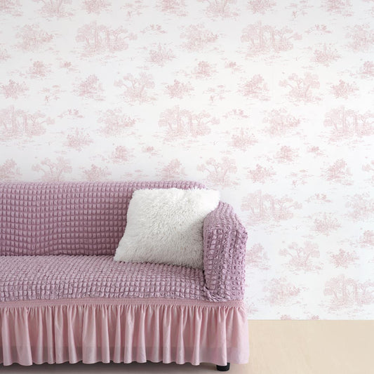 はがせる壁紙 のりなしタイプ Mon Sucrier トワル柄 トワル・ガーデン (49cm×3mサイズ) NMS-TG02 ロゼ