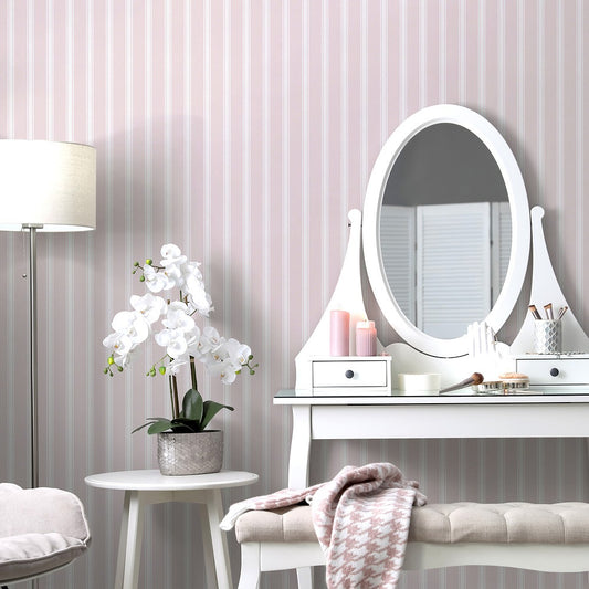 はがせる壁紙 のりなしタイプ Mon Sucrier メルヘンパターン トラッドストライプ (49cm×3mサイズ) NMS-TS01 ミチル