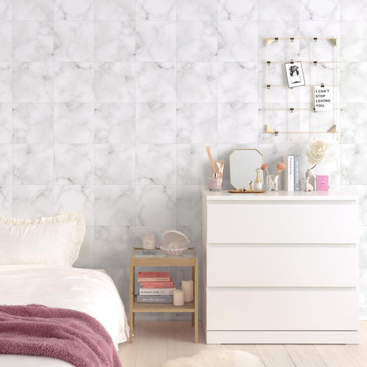 はがせる壁紙 のりなしタイプ Mon Sucrier マテリアルパターン (49cm×3mサイズ) NMS-WM01 ホワイトマーブル