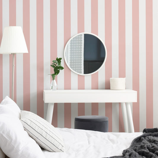 はがせる壁紙 のりなしタイプ Mon Sucrier ワイドストライプ (49cm×3mサイズ) NMS-WS01 ピーチティー