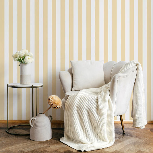 はがせる壁紙 のりなしタイプ Mon Sucrier ワイドストライプ (49cm×2.5mサイズ) NMS-WS06 ビスケット