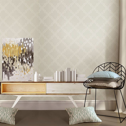 はがせる 壁紙 シール 「NU WALLPAPER」 Taupe Quatrefoil Peel And Stick Wallpaper / NU1425