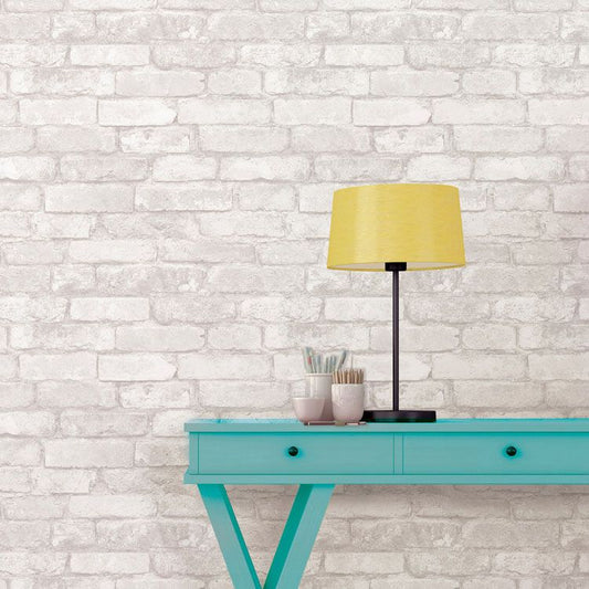 はがせる 壁紙 シール 「NU WALLPAPER」 Grey and White Brick Peel And Stick Wallpaper / NU1653(NU3010)