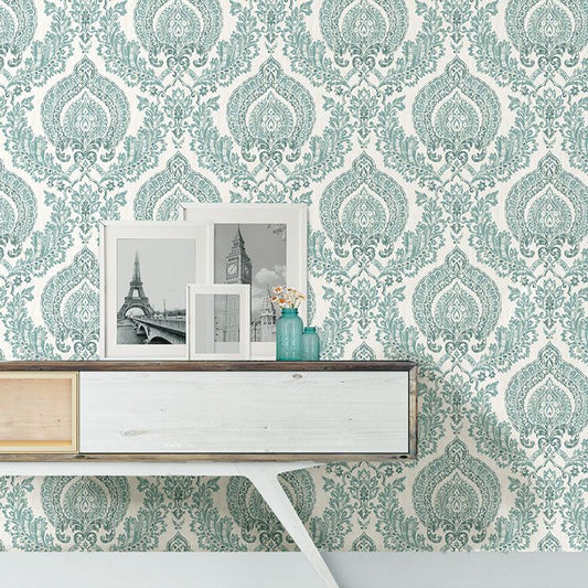 はがせる 壁紙 シール 「NU WALLPAPER」 Kensington Damask Blue Peel and Stick Wallpaper / NU1702