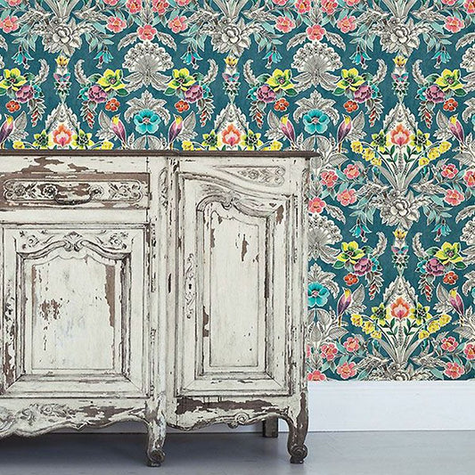 はがせる 壁紙 シール 「NU WALLPAPER」 Summer Love Teal Peel & Stick Wallpaper / NU3037