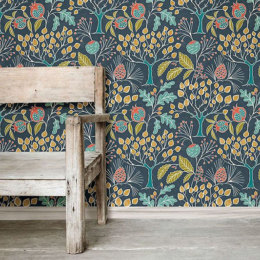 はがせる 壁紙 シール 「NU WALLPAPER」 Groovy Garden Navy Peel & Stick Wallpaper / NU3038
