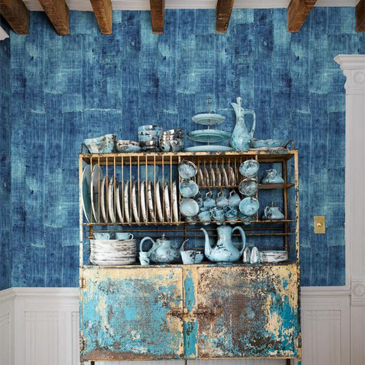 はがせる 壁紙 シール wallshoppe (ウォールショップ) / Lafayette Patchwork-Blue