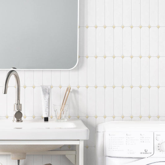 貼ってはがせる シール壁紙 「Hatte me! (ハッテミー)」 リメイクシート ラウンドタイル (65cm×1mサイズ) ROTI-14 / ホワイト×イエロー