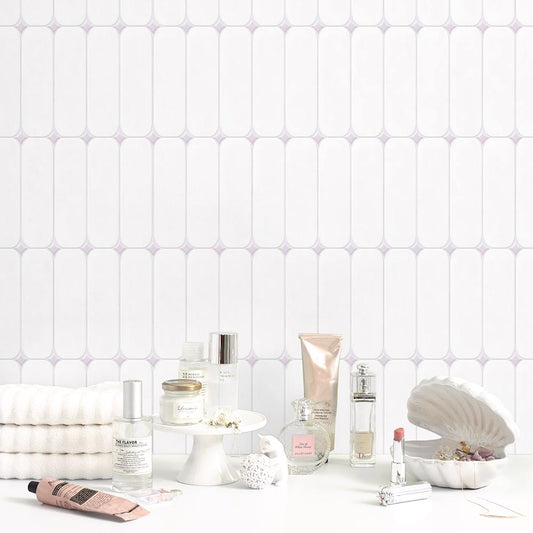 貼ってはがせる シール壁紙 「Hatte me! (ハッテミー)」 リメイクシート ラウンドタイル (65cm×2.6mサイズ) ROTI-16 / ホワイト×パープル