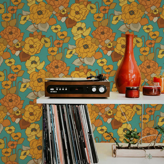はがせる壁紙 のりなしタイプ レトロトレ リバイバルウォールペーパー (49cm×2.5mサイズ) NRT-RV05 ハッピーガーデン