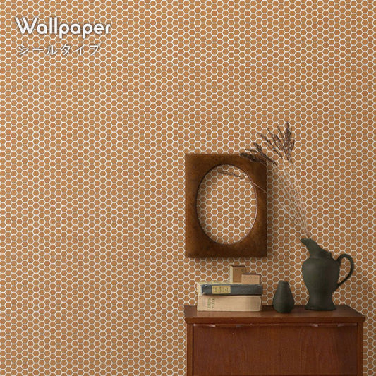 はがせる壁紙 シールタイプ レトロトレ タイル レトロポップ (49cm×2.5mサイズ) TRT-HM03 ヘキサモザイク / オレンジ