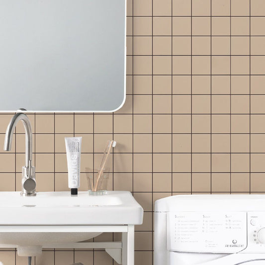 貼ってはがせる シール壁紙 「Hatte me! (ハッテミー)」 リメイクシート WALLN カラースクエアタイル (65cm×1mサイズ) CSQT-06 / ベージュ