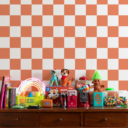 はがせる壁紙 のりなしタイプ What's poppin? チェッカー L (49cm×3mサイズ) バーミリオン