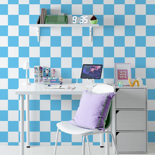はがせる壁紙 のりなしタイプ What's poppin? チェッカー L (49cm×3mサイズ) スカイ