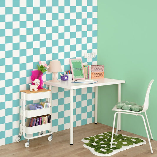 はがせる壁紙 のりなしタイプ What's poppin? チェッカー L (49cm×2.5mサイズ) ターコイズ