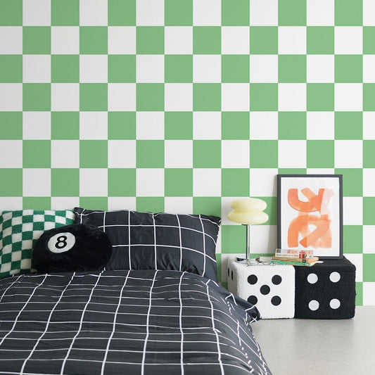 はがせる壁紙 のりなしタイプ What's poppin? チェッカー L (49cm×2.5mサイズ) グリーン