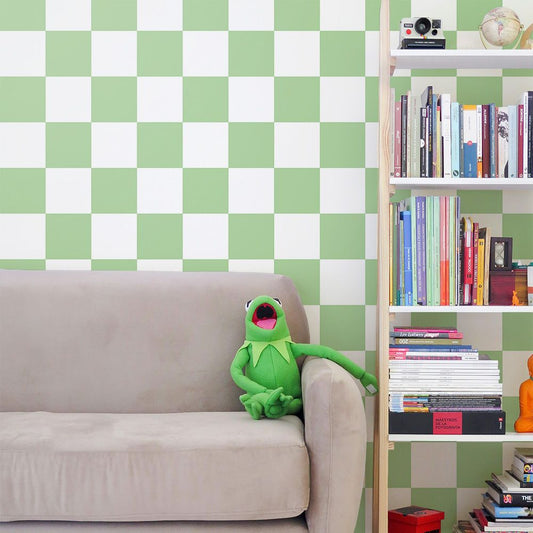 はがせる壁紙 のりなしタイプ What's poppin? チェッカー L (49cm×2.5mサイズ) エメラルド
