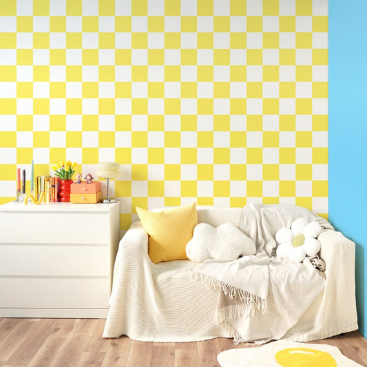 はがせる壁紙 のりなしタイプ What's poppin? チェッカー L (49cm×3mサイズ) イエロー