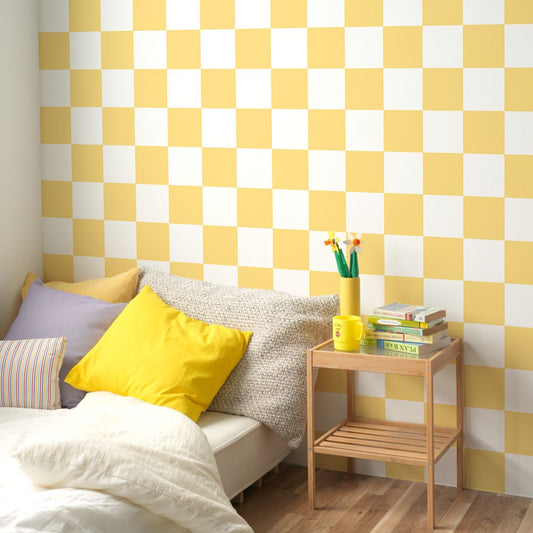 はがせる壁紙 のりなしタイプ What's poppin? チェッカー L (49cm×3mサイズ) クリーム