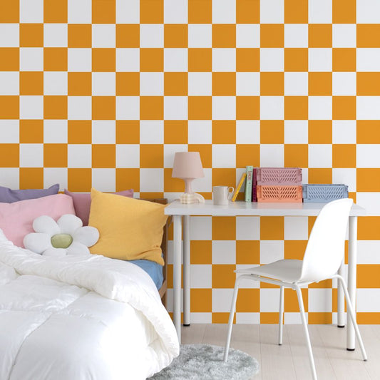はがせる壁紙 のりなしタイプ What's poppin? チェッカー L (49cm×2.5mサイズ) オレンジ