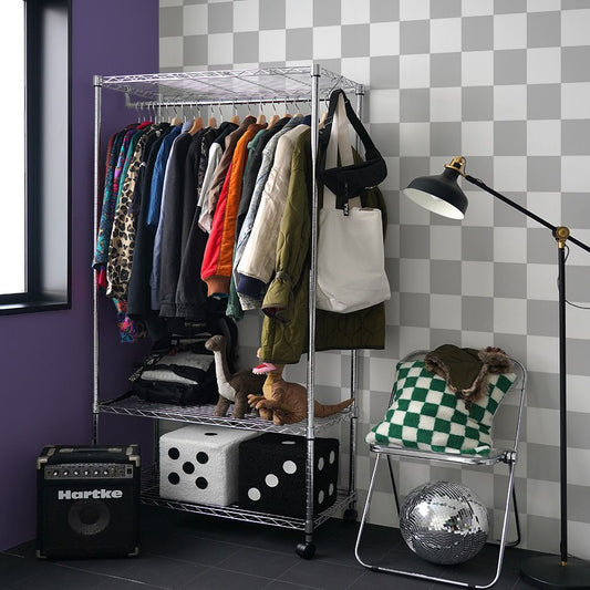 はがせる壁紙 のりなしタイプ What's poppin? チェッカー L (49cm×2.5mサイズ) グレー