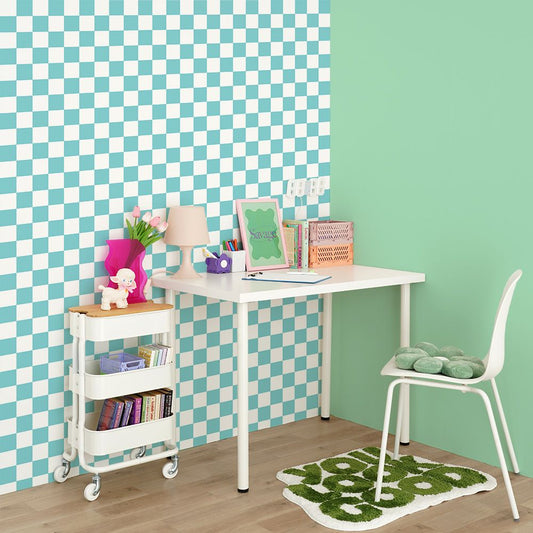 はがせる壁紙 のりなしタイプ What's poppin? チェッカー M (49cm×2.5mサイズ) ターコイズ