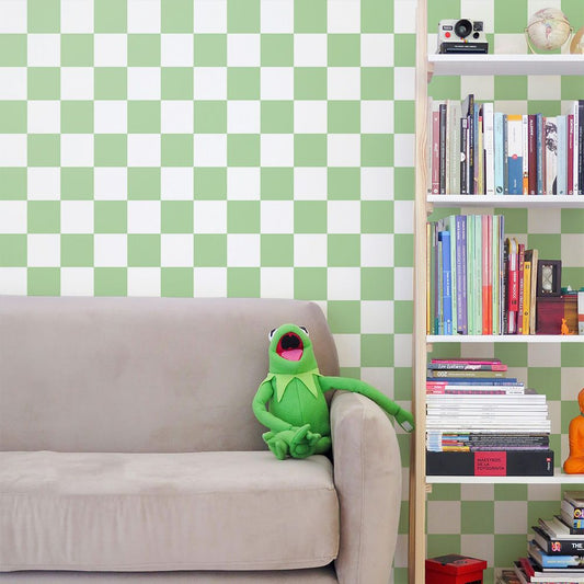 はがせる壁紙 のりなしタイプ What's poppin? チェッカー M (49cm×2.5mサイズ) エメラルド