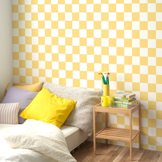 はがせる壁紙 のりなしタイプ What's poppin? チェッカー M (49cm×2.5mサイズ) クリーム