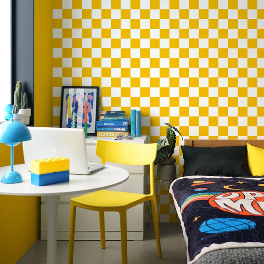 はがせる壁紙 のりなしタイプ What's poppin? チェッカー M (49cm×3mサイズ) クロムイエロー