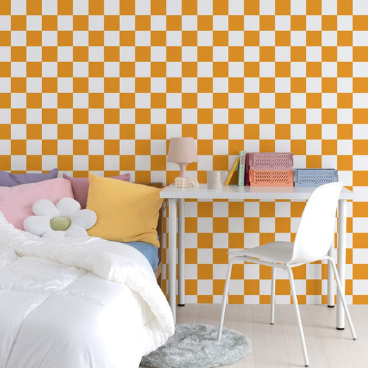 はがせる壁紙 のりなしタイプ What's poppin? チェッカー M (49cm×2.5mサイズ) オレンジ