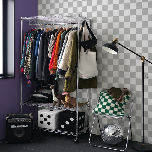 はがせる壁紙 のりなしタイプ What's poppin? チェッカー M (49cm×2.5mサイズ) グレー