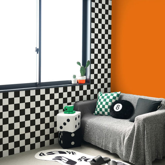 はがせる壁紙 のりなしタイプ What's poppin? チェッカー M (49cm×2.5mサイズ) ブラック