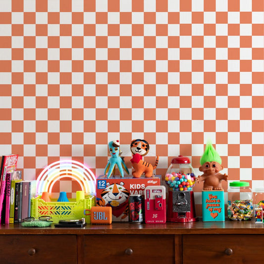 はがせる壁紙 のりなしタイプ What's poppin? チェッカー S (49cm×3mサイズ) バーミリオン