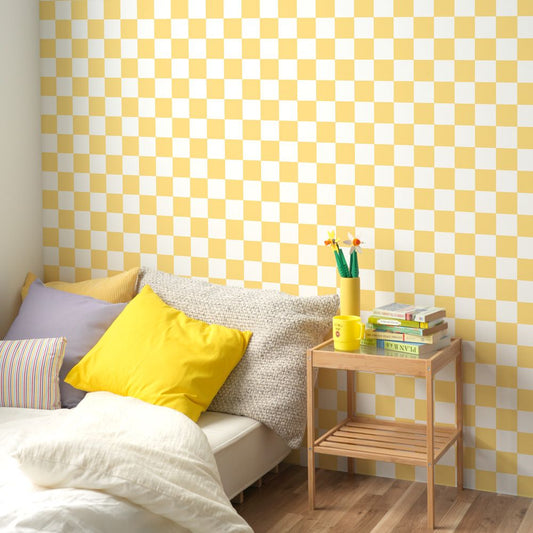 はがせる壁紙 のりなしタイプ What's poppin? チェッカー S (49cm×3mサイズ) クリーム