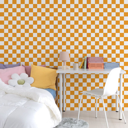 はがせる壁紙 のりなしタイプ What's poppin? チェッカー S (49cm×2.5mサイズ) オレンジ