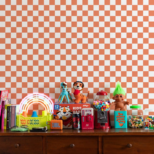 はがせる壁紙 のりなしタイプ What's poppin? チェッカー XS (49cm×3mサイズ) バーミリオン